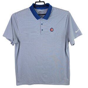 Mens Nike Golf Cubs Blue & White Striped Polo Shirt Short Sleeve Dri-Fit XL
